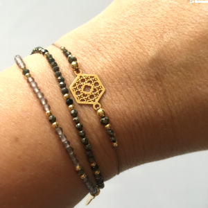 Bransoletka Naturalność kwarc dymny z pirytem pozłacana