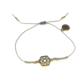 Bransoletka Naturalność z labradorytem i rozetką pozłacana 