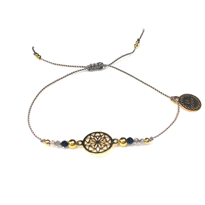 Bransoletka Naturalność  z labradorytem i rozetką pozłacana okrągła