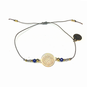 Bransoletka Naturalność z labradorytem i rozetką pozłacana okrągła II