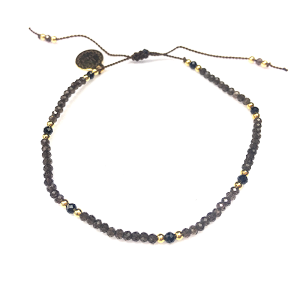 Bransoletka Naturalność kwarc dymny ciemny ze spinelem pozłacana