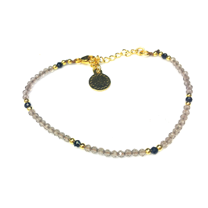 Bransoletka kwarc dymny jasny z pirytem pozłacana 