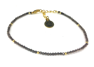 Bransoletka kwarc dymny ciemny pozłacana