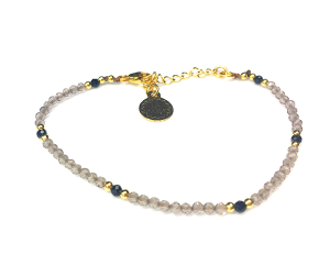 Bransoletka kwarc dymny jasny ze spinelem pozłacana 