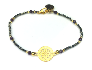 Bransoletka piryt z łącznikiem srebrnym pozłacana III