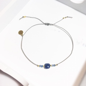 Bransoletka Naturalność lapis i  kianity na szarym sznureczku