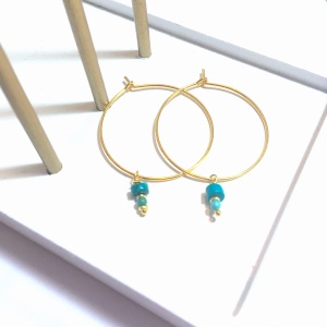 Kolczyki koła na haczyk z turkusem 29,5 mm złoto