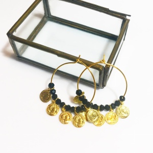 Kolczyki koła na haczyk z monetami z turmalinem