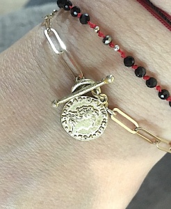 Bransoletka gruby łańcuch z monetą złocony