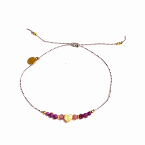 Bransoletka Naturalność z serduszkiem różowy turmalin pozłacana 