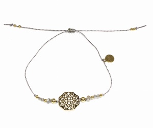 Bransoletka Naturalność  z  rozetką labradorytów złocona 