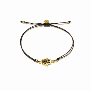 Bransoletka Dłoń Fatimy Hamsa z swarovski  makrama czarna złota