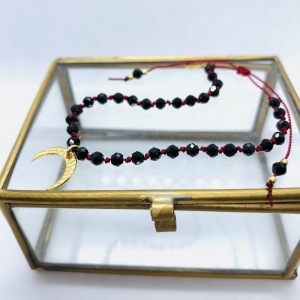 Bransoletka  Naturalność supełkowana czarny turmalin bordo księżyc złota