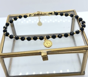 Bransoletka Naturalność czarny turmalin moneta złote