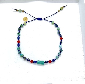 Bransoletka Naturalność  supełkowany turkus  granatowa  złocona 