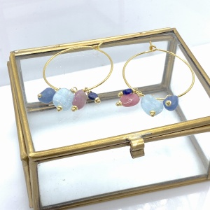 Kolczyki koła na haczyk  kyanit akwamaryn turmalin szafir złoty