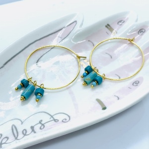 Kolczyki koła na haczyk turkus złoto 
