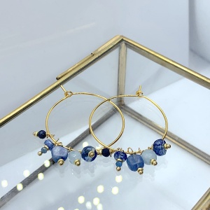 Kolczyki koła na haczyk  kianit, szafir, akwamaryn pozłacane