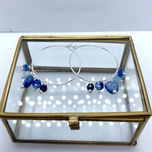 Kolczyki koła na haczyk  kianit, szafir, akwamaryn srebro