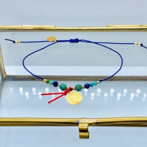 Bransoletka Naturalność turkusy monetka granat  złocone 