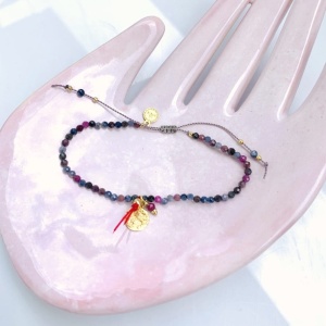 Bransoletka Naturalność szafiry rubiny  z blaszką złocona 