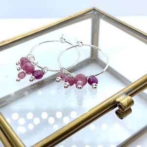 Kolczyki koła na haczyk rubin, różowy turmalin średnie srebro 
