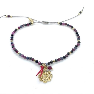 Bransoletka Naturalność szafiry rubiny  rozetka niteczka  złocona 