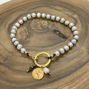 Bransoletka Royalty perły hematyt moneta
