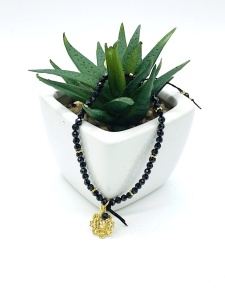 Bransoletka Naturalność czarny turmalin rozetka niteczka  złocona 