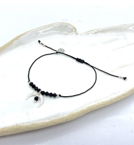 Bransoletka Naturalność czarny turmalin zawieszka Luna Księżyc czarny  srebrna