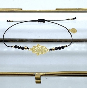 Bransoletka Naturalność czarny turmalin Hamsa Dłoń Fatimy  Opatrzności złocona 