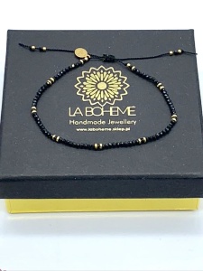 Bransoletka Naturalność  czarny spinel przekładki złocona