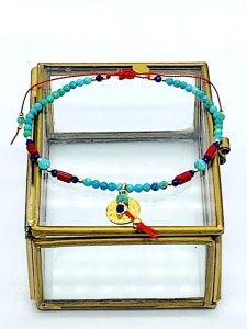 Bransoletka  Naturalność turkus koral lapis Chińska Moneta  złota