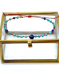 Bransoletka  Naturalność turkus i lapis supełkowana  złota