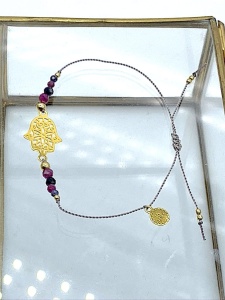 Bransoletka Naturalność Hamsa Dłoń Fatimy  Opatrzności  szafiry rubiny szary złocona 