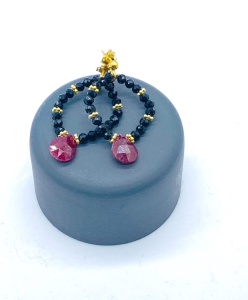 Kolczyki perły czarny turmalin rubin wianuszki sztyft złocone