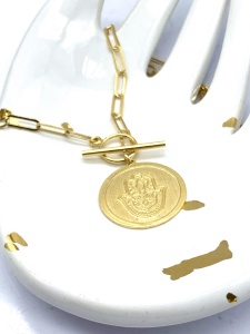 Naszyjnik spinacz  z zapięciem toggle Hamsa Dłoń Fatimy srebro złocone 