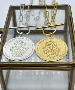 Naszyjnik spinacz  z zapięciem toggle Hamsa Dłoń Fatimy srebro 