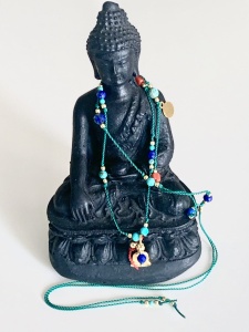 Naszyjnik Naturalność Budda turkus koral  lapis zielony złożony