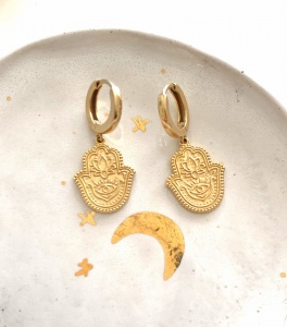 Kolczyki grube kajdanki HAMSA Dłoń Ręka Fatimy Opatrzności  złocone 