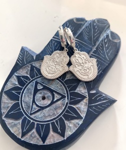 Kolczyki grube kajdanki HAMSA Dłoń Ręka Fatimy Opatrzności  srebrne