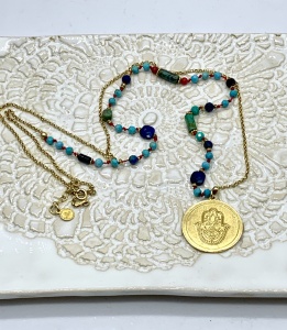 Naszyjnik długii Hamsa Dłoń Opatrzności srebro 70 cm pozłacane