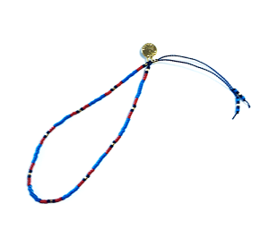 Bransoletka ze szkła japońskiego na nogę kostkę niebieska z czerwonym